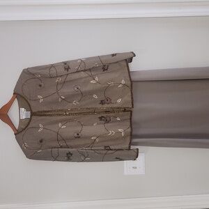 Brown Adrianna Papell 100% Silk 3pc Suit Set sz 18 sequin jacket blouse & skirt